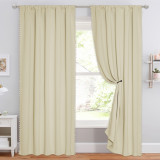 Custom Solid Blackout Curtain Thermal Insulated Energy Drapes with Pompoms for Living Room Customized Services ( 1 Panel )