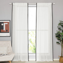 Custom Linen Curtain Trim Textured Semi Sheer Curtain Drape for Living Room Patio Bedroom ( 1 Panel )