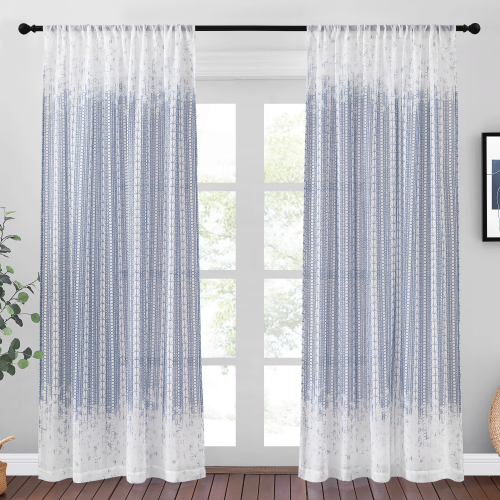 Custom Natural Semi Sheer Faux Linen Textured Lace Pattern ( 1 Panel )