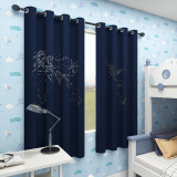 Custom Curtain Thermal Insulated Hollow Stars Privacy Drapes for Living Room World Map ( 1 Panel )