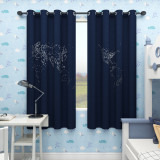 Custom Curtain Thermal Insulated Hollow Stars Privacy Drapes for Living Room World Map ( 1 Panel )