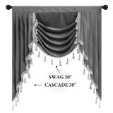 Half Velvet Window Tier Curtain with Tassel Tailored Scalloped Valance / Swag ( 1 Panel )