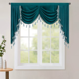 Half Velvet Window Tier Curtain with Tassel Tailored Scalloped Valance / Swag ( 1 Panel )