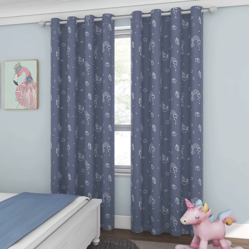 Custom Unicorn Star Cutout Curtain Thermal Insulated Blackout Drape for Kids Bedroom ( 1 Panel )