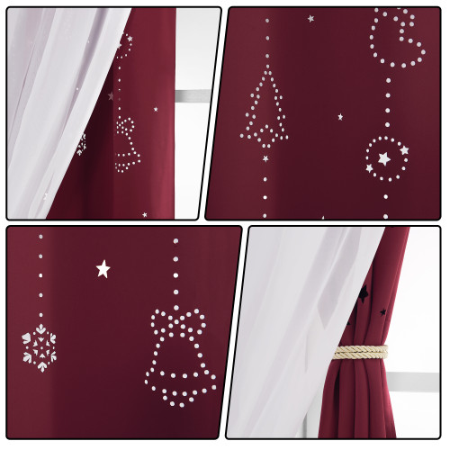 Custom Twinkle Bells and Moon Hollow-Out Blackout Curtains for Christmas ,2 Layer Window Treatment Curtain Panels (1 Panel)