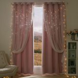 Custom Twinkle Stars and Moon Hollow-Out Blackout Curtains for Kid's Room / Nursery,2 Layer Window Treatment Curtain Panels (1 Panel)