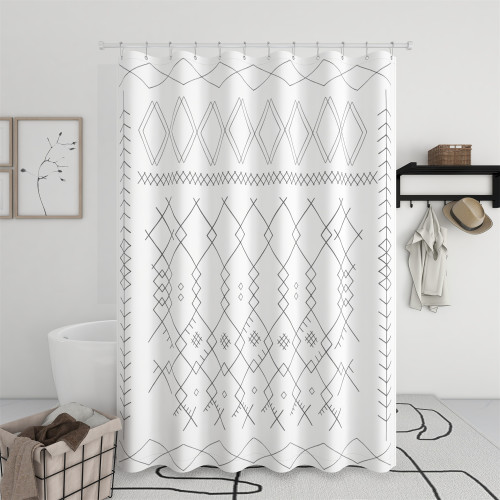 RYBHOME Custom Multi-Line Pattern Blue Shower Curtain for Bathroom