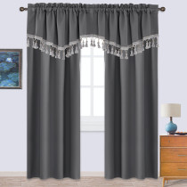 Half Velvet Window Tier Curtain with Tassel Tailored Scalloped Valance / Swag ( 1 Panel )