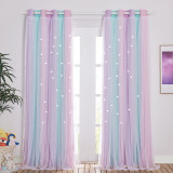Custom Ombre Multicolor Stripe Double Layers Blackout Curtain with White Sheer Layer Overlay Thermal Insulated Layer / Star Cut Blackout Curtain ( 1 Panel )
