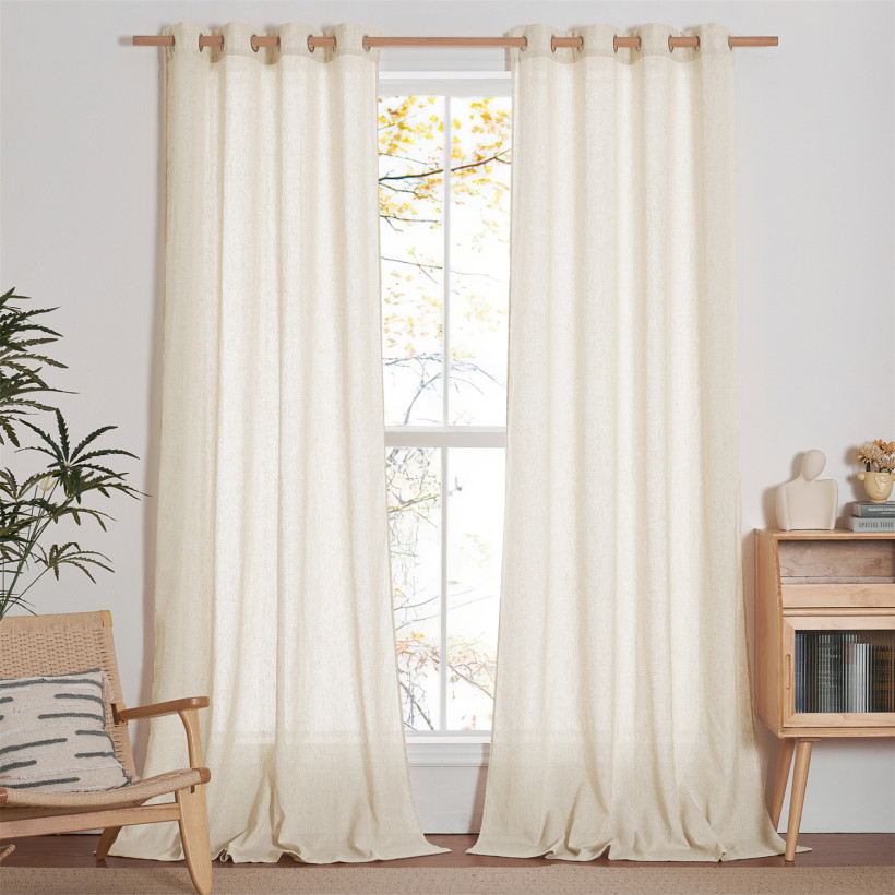 Custom Linen Curtain Natural Linen Textured Semi Sheer Curtain Drape for Living Room Patio Bedroom ( 1 Panel )