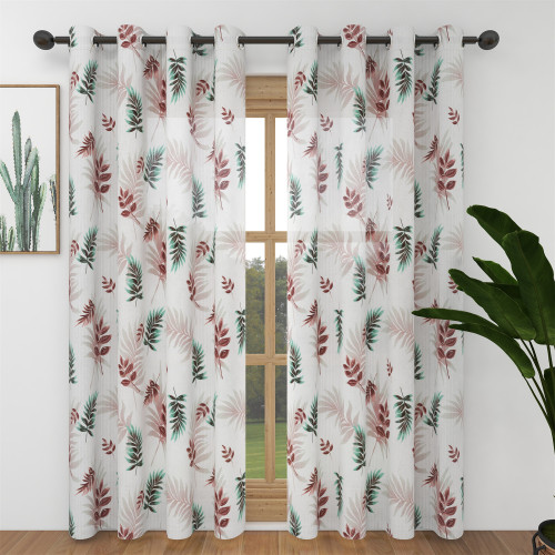 Custom Green & Red Leaf Pattern Curtain Sheer Drapes by RYBHOME ( 1 Panel )