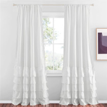 Custom Farmhouse White Curtain Long with Ruffle Trim Soft Silky Opaque Panel for Bathroom Shower Curtain by RYBHOME ( 1 Panel )