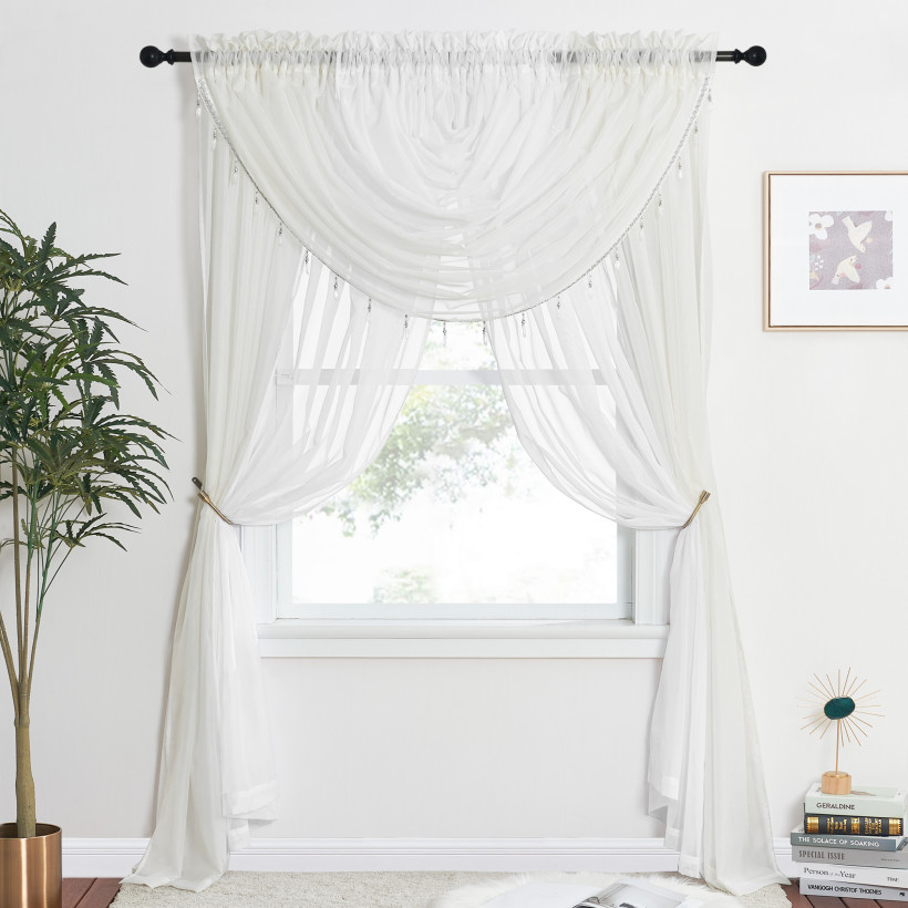 Custom Multiple Combinations Voile Sheer Curtain Solid Sheer Curtain with Trimby RYBHOME ( 1 Panel )