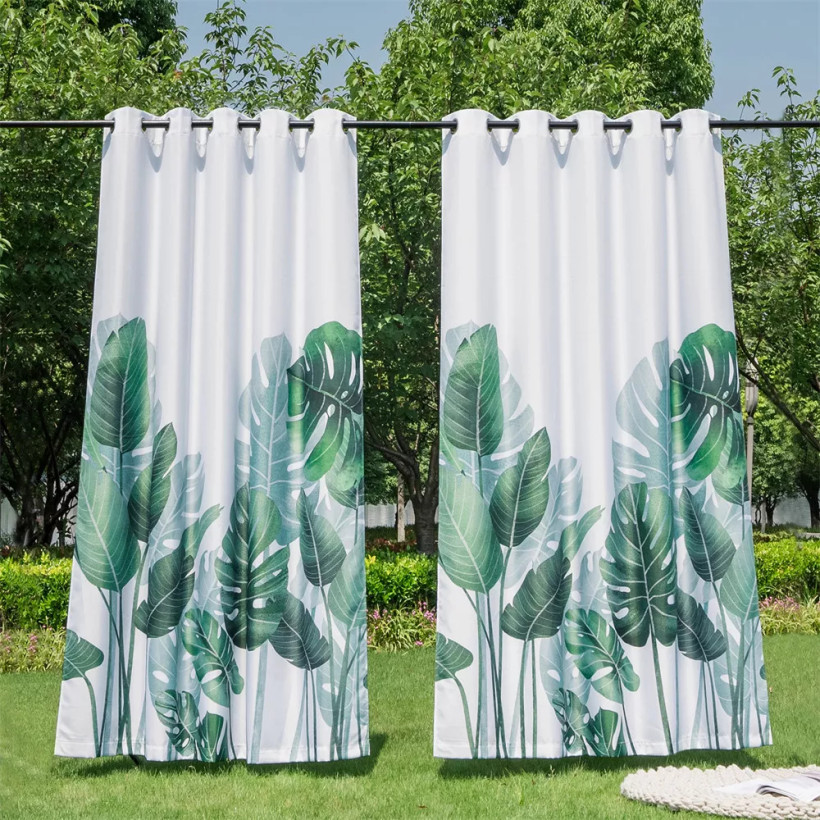 Outdoor Waterproof Thermal Insulated Green Banana Leaf Pattern Outdoor Curtain for Patio/Porch/Cabana by RYBHOME ( 1 Panel )