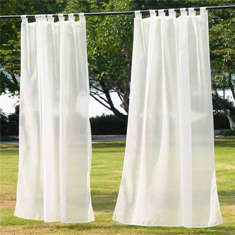 Outdoor Sheer Curtain with Self-Sticky Detachable Tab Top for Easy Hanging(1 Panel)