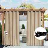 Custom Outdoor Curtain Fixed Dual Purpose Waterproof Windproof Block UV Blackout Drape for Patio / Foyer / Arbor by RYBHOME ( 1 Panel )