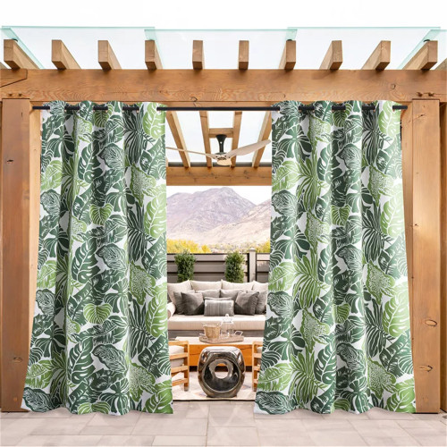 Outdoor Curtain for Patio Waterproof, Rustproof Grommet Decorative Green Banana Leaf Pattern Thermal Insulated Light Blocking Vertical Drapes for Porch/Cabana by RYBHOME ( 1 Panel )