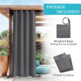 RYBHOME Waterproof Weighted Outdoor Patio Curtain 1 Panels+2 Weighted Bags