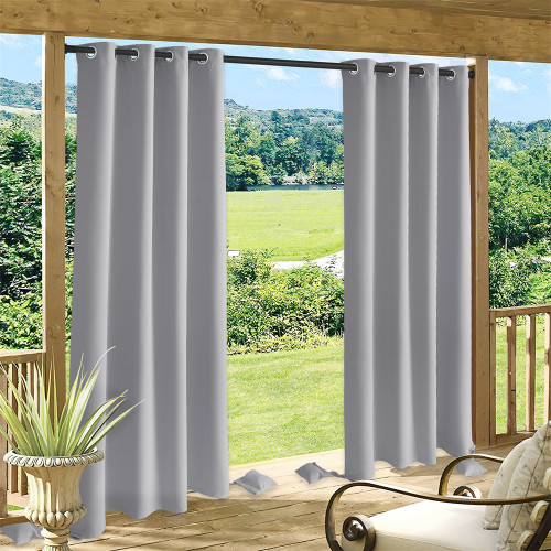 RYBHOME Waterproof Weighted Outdoor Patio Curtain 1 Panels+2 Weighted Bags