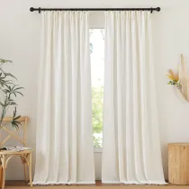 Custom Linen Blend Living Room Curtains, Rod Pocket & Back Tab & Hook Up Flax Linen Burlap Semi Sheer Drapes Privacy with Light Through Window Treatments for Bedroom