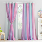 RYB HOME Room Darkening Double Layers Kids Curtains for Bedroom, Grommet Double Layer Ombre Curtains for Baby Window Aesthetic Living Room Decor Wall Home Curtain, 1 Panel