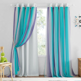 RYB HOME Room Darkening Double Layers Kids Curtains for Bedroom, Grommet Double Layer Ombre Curtains for Baby Window Aesthetic Living Room Decor Wall Home Curtain, 1 Panel