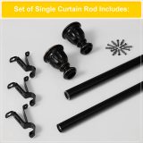 RYB HOME 1 PC Single Drapery Adjustable Curtain Rod Set with Vintage Black Copper Finials/Caps, 1 1/8 inch Diameter Adjustable Length for Patio French Door