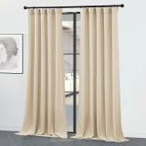 RYB HOME Solid Blackout Faux Linen Curtains for Bedroom, Light Filtering Privacy Window Draperies, Set of 2