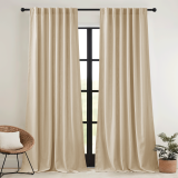 RYB HOME Solid Blackout Faux Linen Curtains for Bedroom, Light Filtering Privacy Window Draperies, Set of 2