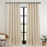 RYB HOME Solid Blackout Faux Linen Curtains for Bedroom, Light Filtering Privacy Window Draperies, Set of 2