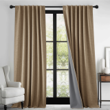 RYB HOME 1 Panel 100% Blackout Linen Textured Curtains for Bedroom, Insulating Energy Saving Window Curtains for Living Room Dining Patio Sliding Glass Door