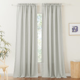 RYB HOME Custom Linen Flax Curtains for Bedroom, Absorbent Linen Woven Half Privacy Light Filtering Drapes Semi Sheer Curtains for Living Room Home Office Patio, 2 Panels