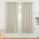 RYB HOME Custom Linen Flax Curtains for Bedroom, Absorbent Linen Woven Half Privacy Light Filtering Drapes Semi Sheer Curtains for Living Room Home Office Patio, 2 Panels
