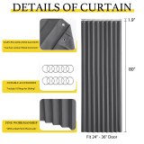 RYB HOME Custom Pleated Blackout Door Curtain Set with Hooks, Style Folding Doors for Room Separate Window Blinds for Living Room Bedroom Office Doorway French Door, 1 Panel