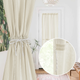 RYB HOME 1 Panel French Door Curtains Linen Door Blinds Privacy Sidelight Window Curtains for Kitchen Farmhouse Front Door Curtains with Drawstring Tiebakc for Glass Door