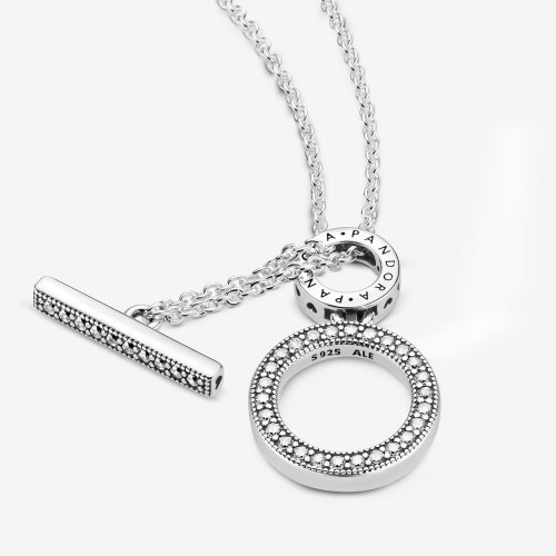 Double Hoop T Bar Necklace