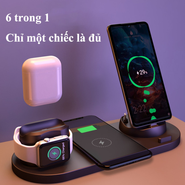 【6 trong 1】Sạc không dây, hỗ trợ sạc không dây QI, iPhone / Android / Type-C, sạc nhiều thiết bị cùng nhau.