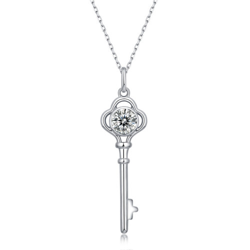 Classic Key  Moissanite Necklace in Sterling Silver