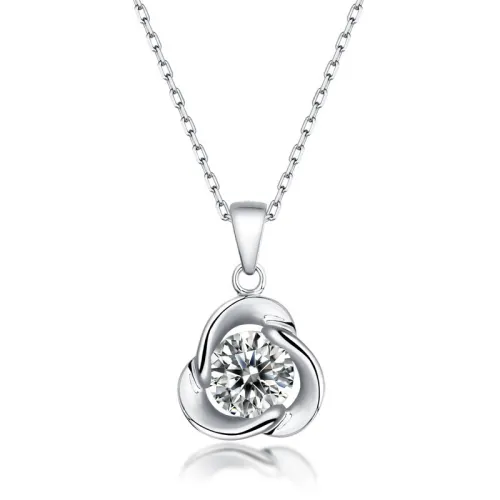 Flower Modelling  Moissanite Necklace in Sterling Silver