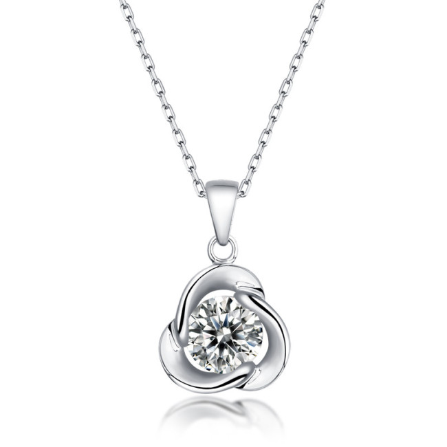 Flower Modelling  Moissanite Necklace in Sterling Silver