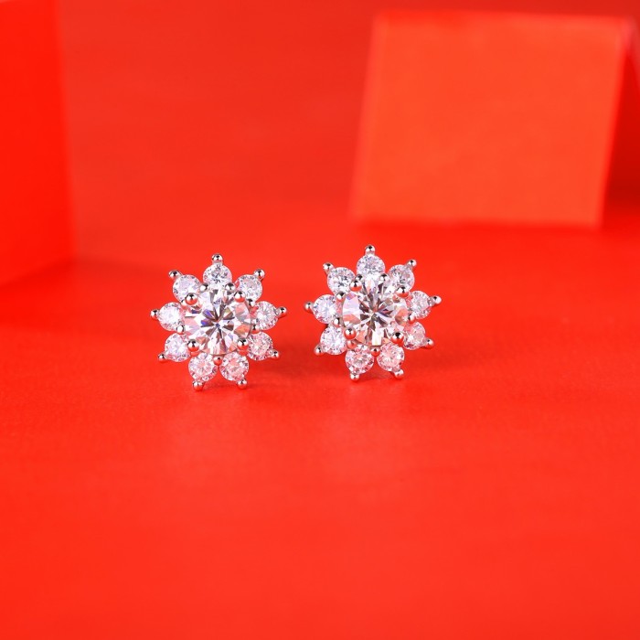 Large Snowflake Moissanite Earrings in Sterling Silver