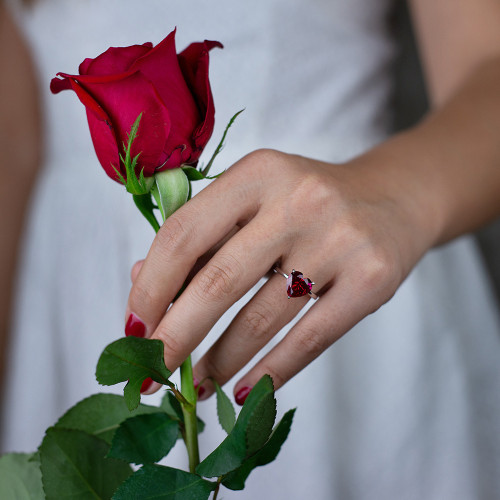 Heart Shape Carbon Zircon Ring in Sterling Silver(6 Color)