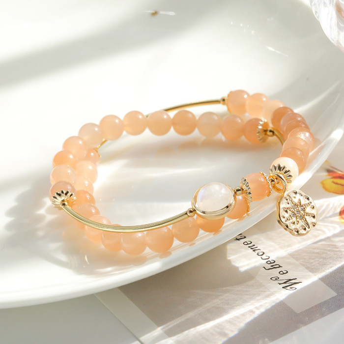 Elastic Orange Moonstone Crystal Bracelet