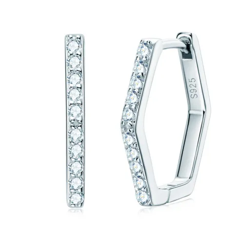 Cool stylish Hexagonal Sterling Silver Moissanite Earrings