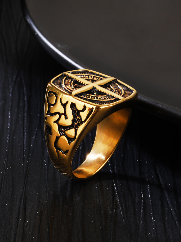 [Power of Man] Powerful Hand Carved  Nautical Charm  Aerospace Steel Gold Ring For Man(Colorfast)