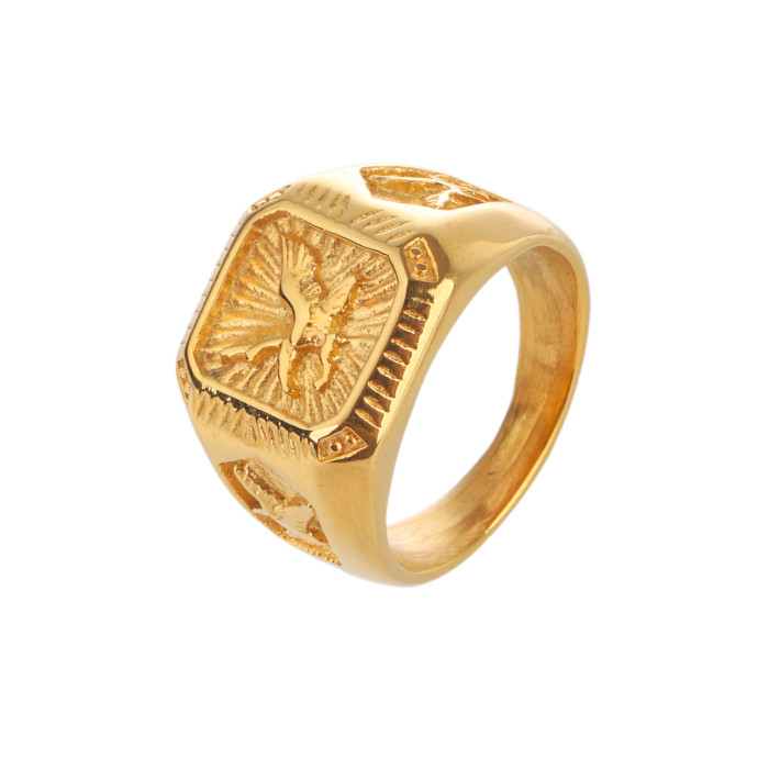 AED 45.0 Power of Man A Fierce Eagle Steel Gold Ring For Man