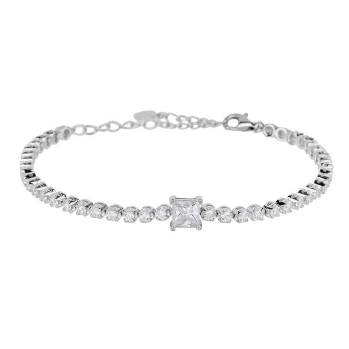 Exquisite Princess Moissanite Tennis Sterling Silver Bracelet