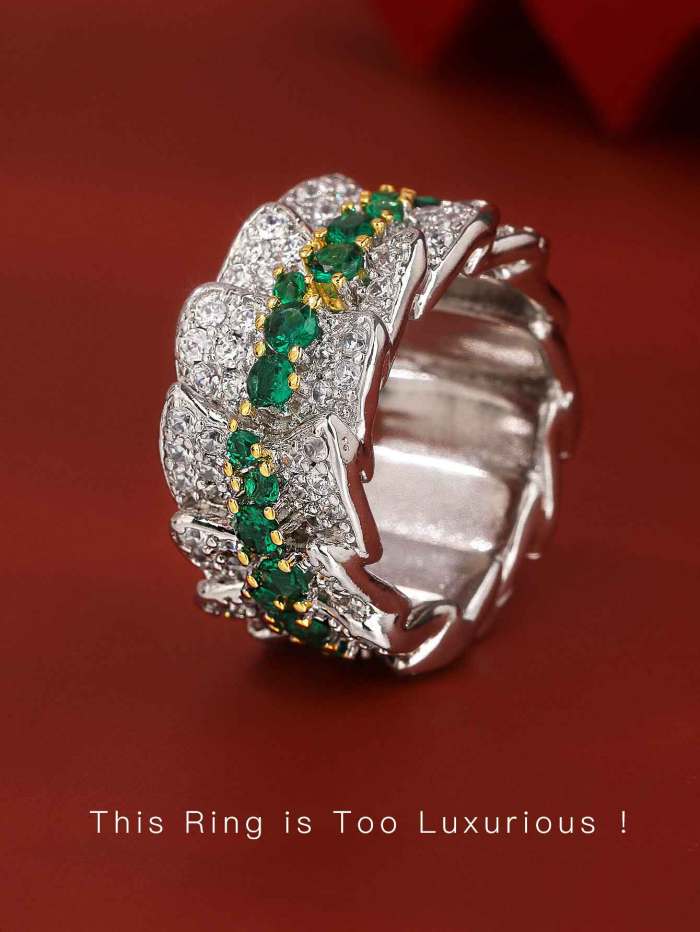 AED 66.0 Delicately Stacked Green Petal Zircon Copper Plated 18K