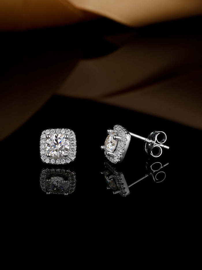 Square Moissanite Earrings in Sterling Silver