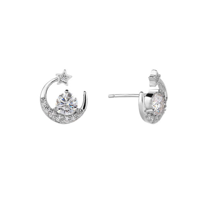 Mysterious Star Moon Sterling Silver Moissanite Earrings